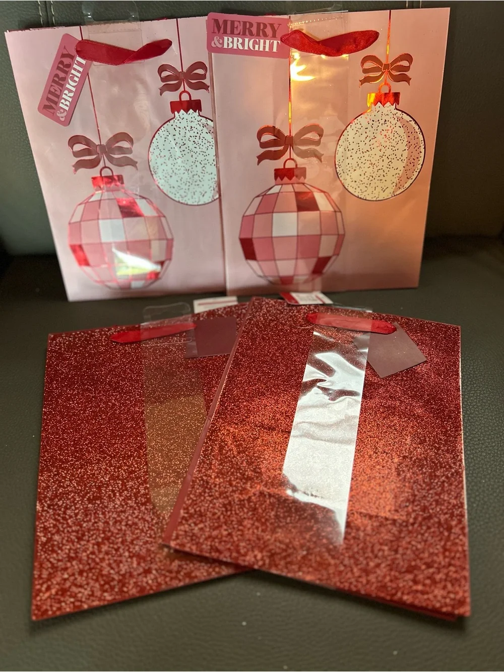 Celebrate It Red Glitter and disco Holiday Gift Bags
